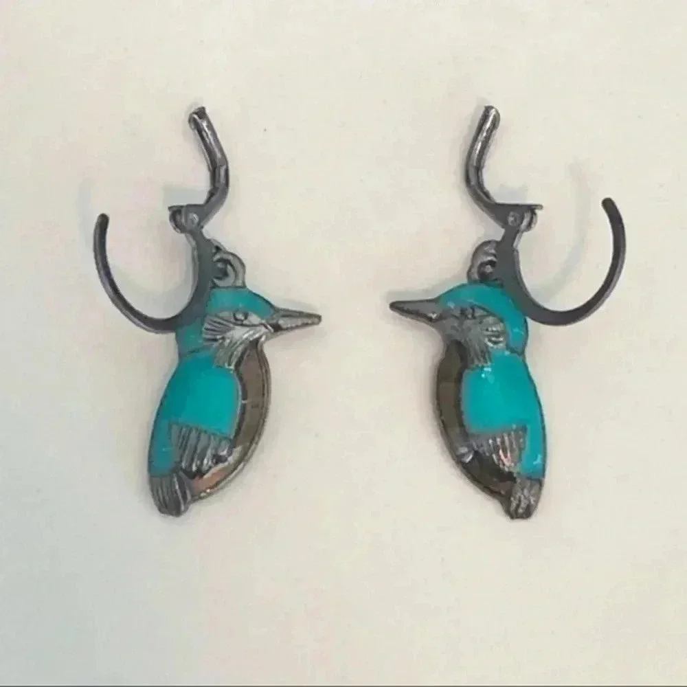 Pretty Turquoise Color Gray Grey Bird Hummingbird Drop Earrings NWT